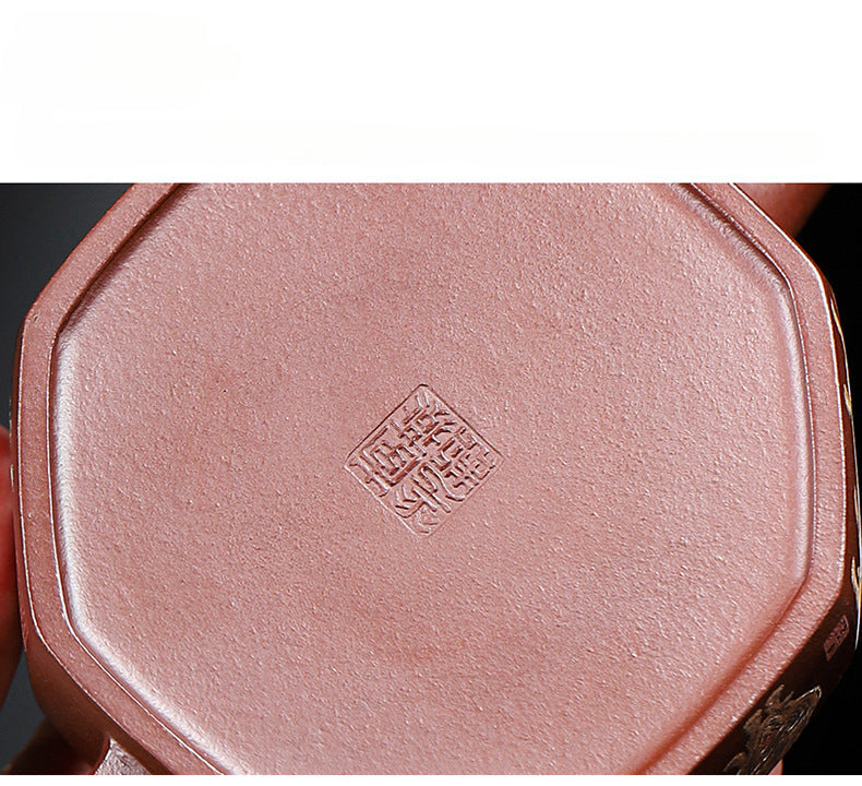 Handmade Zisha Purple Clay Teapot with Handpainted Graphic "Five Bulls", 220ml Capacity