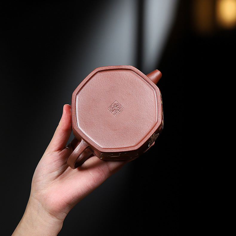 Handmade Zisha Purple Clay Teapot with Handpainted Graphic "Five Bulls", 220ml Capacity