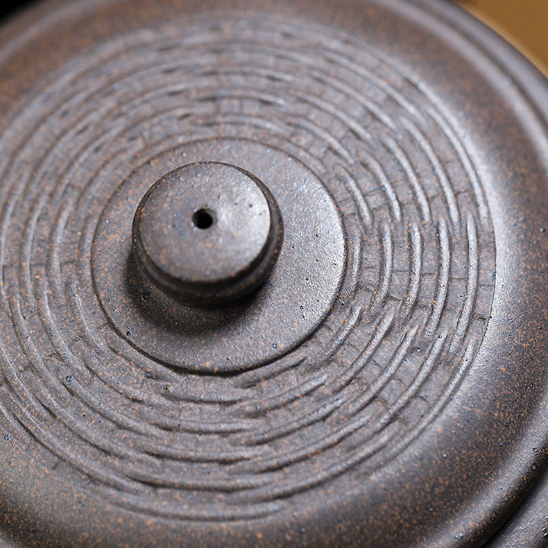 Handmade Bamboo Weave Drum Zisha Clay Teapot, Large Capacity 340ml