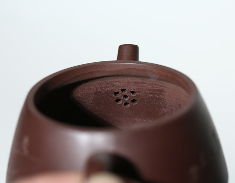 Handmade Yixing Zisha Purple Clay Teapot - Wide-Mouth Teapot with Engravings - 200ml Capacity