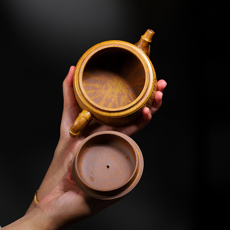 Handmade Bamboo Weave Drum Zisha Clay Teapot, Large Capacity 340ml