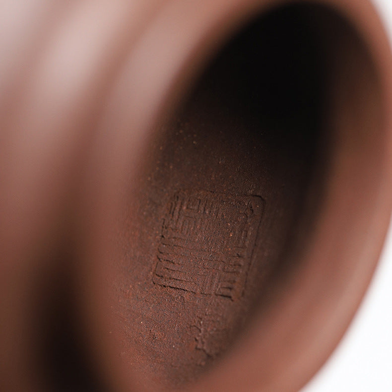Handmadet Yixing Purple Zisha Clay Teapot with Carved Graphic, 280ml Capacity