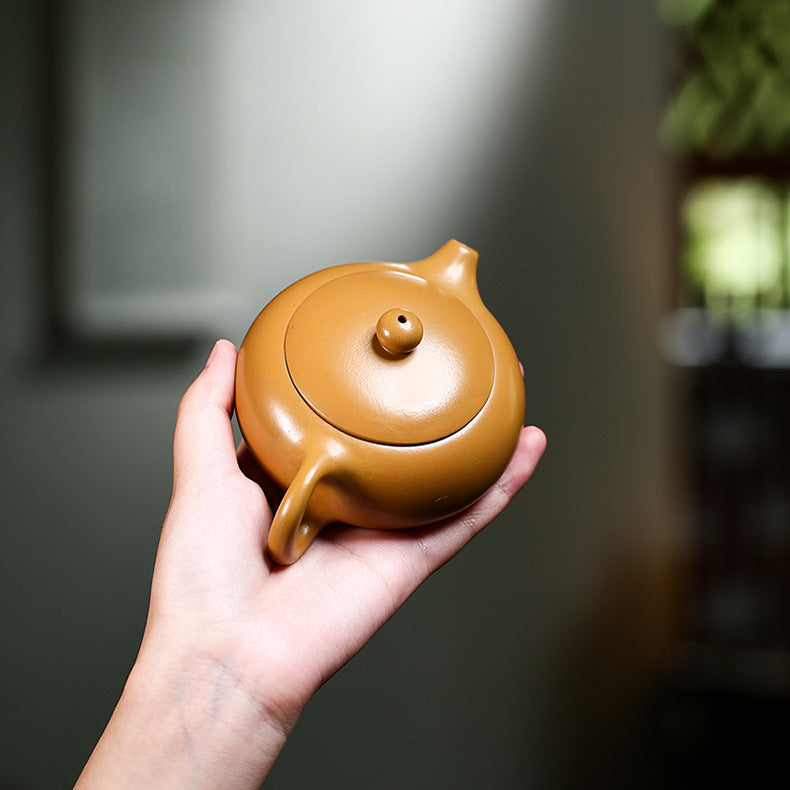 Handmade Yixing Zisha Yellow Clay Teapot in Xishi Style, 150ml Capacity