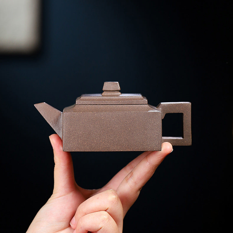Handmade Yixing Zisha Teapot, Original Mine Old Duan Clay, Square Shape Teapot, 170ml Capacity