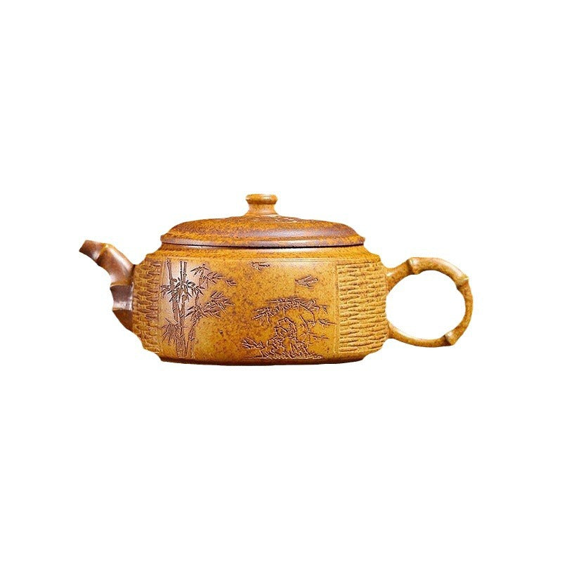 Handmade Bamboo Weave Drum Zisha Clay Teapot, Large Capacity 340ml