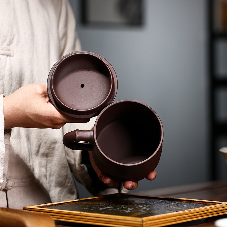 Handmade Zisha Purple Clay Bamboo Lid Teacup, 450ml Capacity