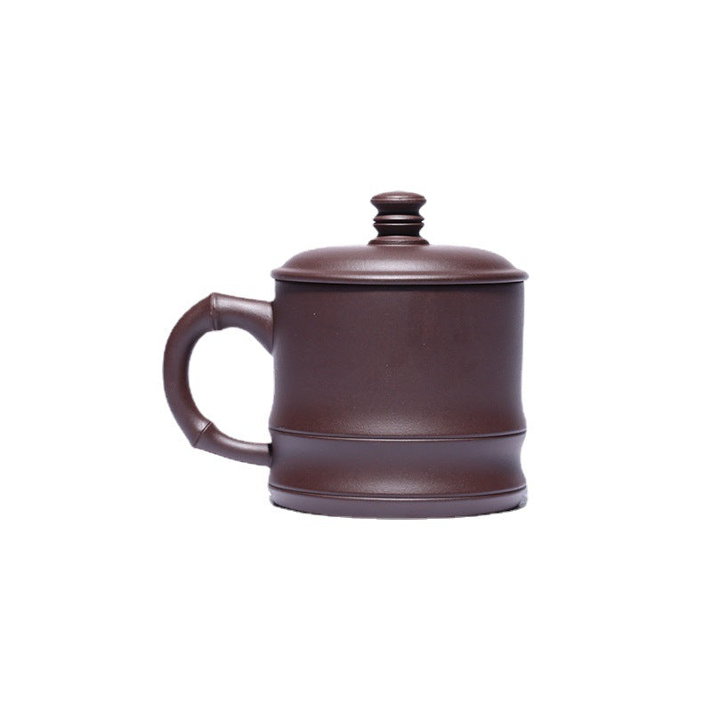 Handmade Zisha Purple Clay Bamboo Lid Teacup, 450ml Capacity
