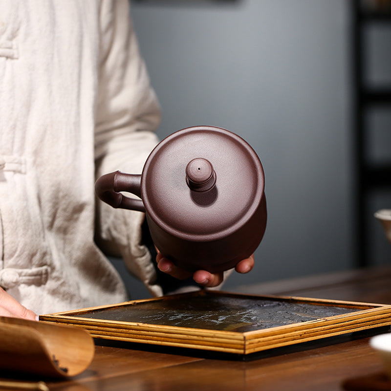 Handmade Zisha Purple Clay Bamboo Lid Teacup, 450ml Capacity