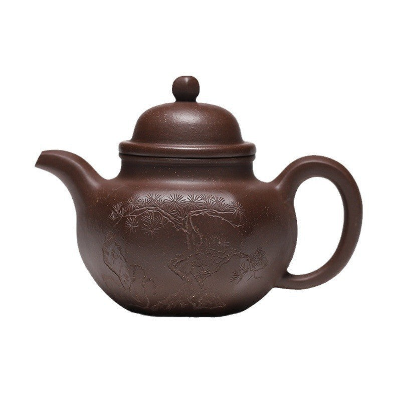 Handmadet Yixing Purple Zisha Clay Teapot with Carved Graphic, 280ml Capacity