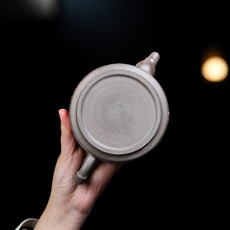 Handmade Bamboo Weave Drum Zisha Clay Teapot, Large Capacity 340ml