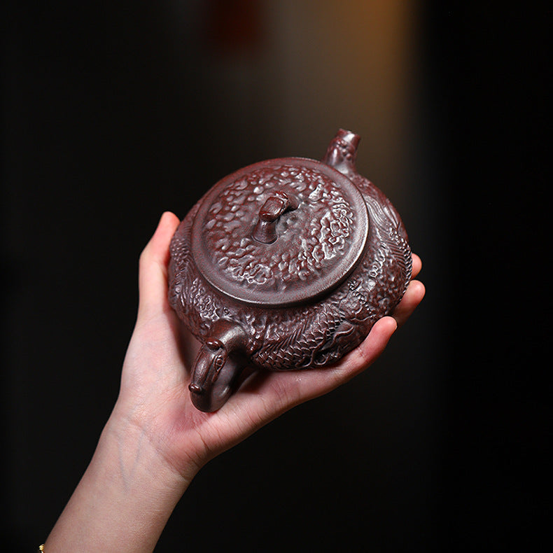 Handmade Yixing Zisha Purple Clay Teapot "Coiling Dragon" - 260ml Capacity
