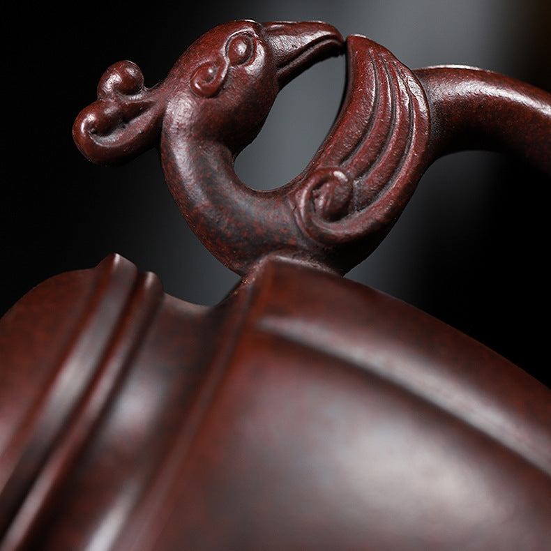 Handmade Yixing Zisha Purple Clay Teapot  "Phoenix Dancing in the Sky", 350ml Capacity
