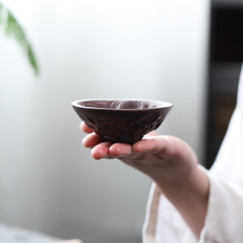 Handmade Purple Zisha Clay Dragon Cup - Kongfu Tea Cup - 60ml Capacity