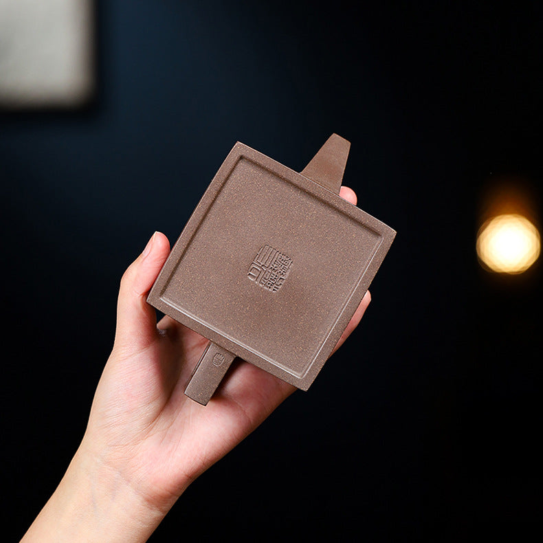 Handmade Yixing Zisha Teapot, Original Mine Old Duan Clay, Square Shape Teapot, 170ml Capacity