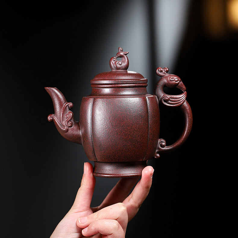 Handmade Yixing Zisha Purple Clay Teapot  "Phoenix Dancing in the Sky", 350ml Capacity
