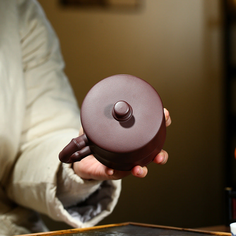 Handmade Yixing Engraved Zisha Purple Clay Cup - Office Tea Mug - 300ml Capacity