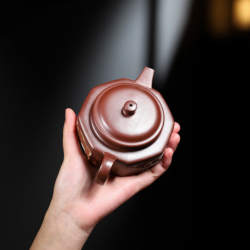 Handmade Zisha Purple Clay Teapot with Handpainted Graphic "Five Bulls", 220ml Capacity