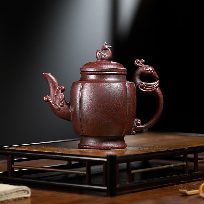 Handmade Yixing Zisha Purple Clay Teapot  "Phoenix Dancing in the Sky", 350ml Capacity
