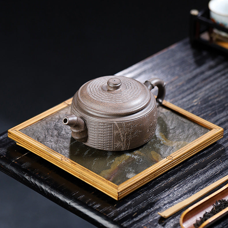 Handmade Bamboo Weave Drum Zisha Clay Teapot, Large Capacity 340ml