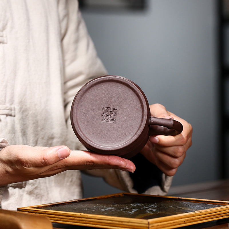 Handmade Zisha Purple Clay Bamboo Lid Teacup, 450ml Capacity