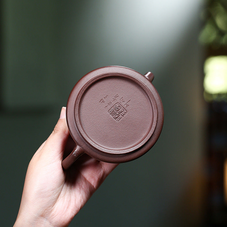 Handmade Yixing Zisha Purple Clay Teapot - Wide-Mouth Teapot with Engravings - 200ml Capacity