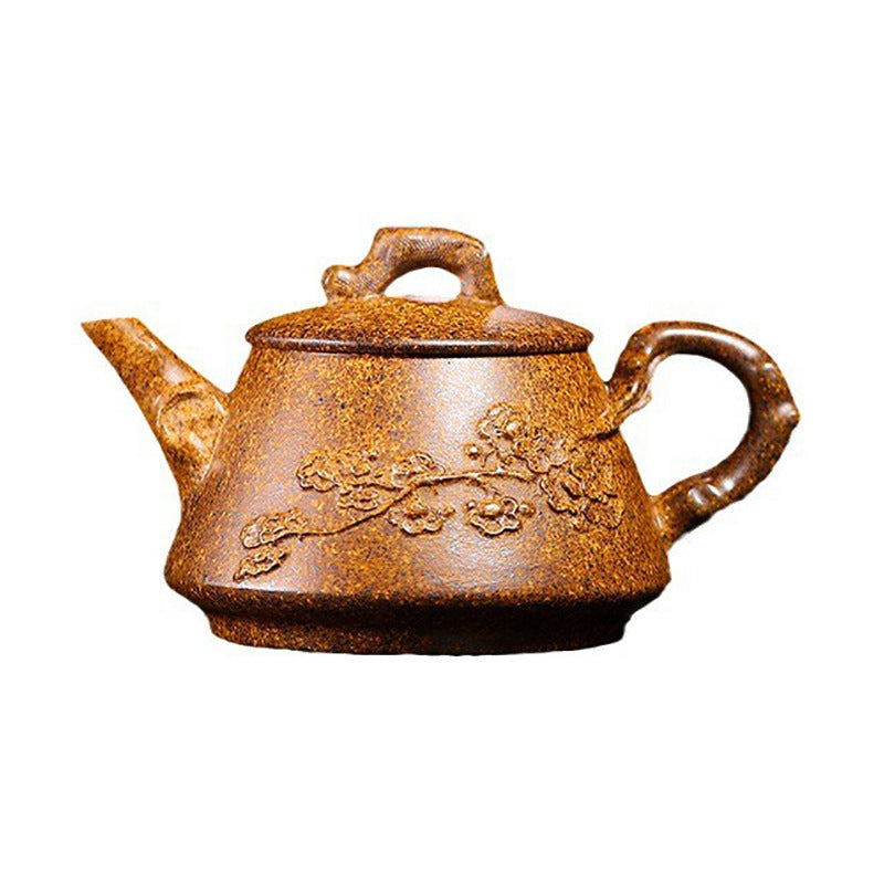 Yixing Handmade Yellow Clay Zisha Teapot with Floral Appliqué, 320ml Large Capacity