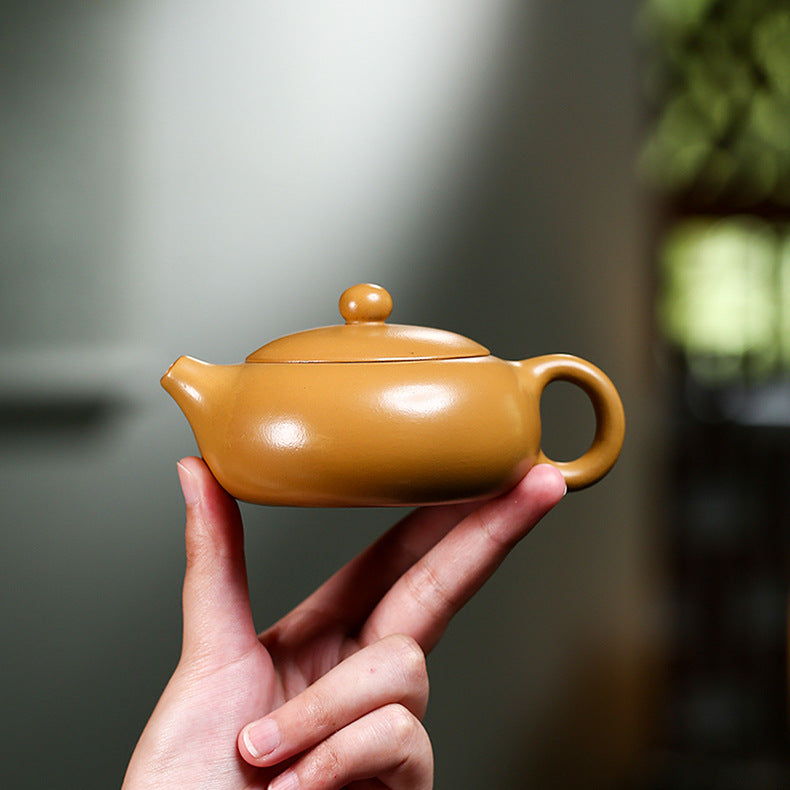 Handmade Yixing Zisha Yellow Clay Teapot in Xishi Style, 150ml Capacity