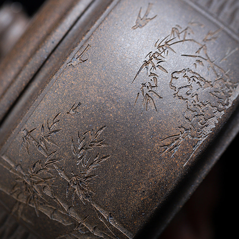 Handmade Bamboo Weave Drum Zisha Clay Teapot, Large Capacity 340ml