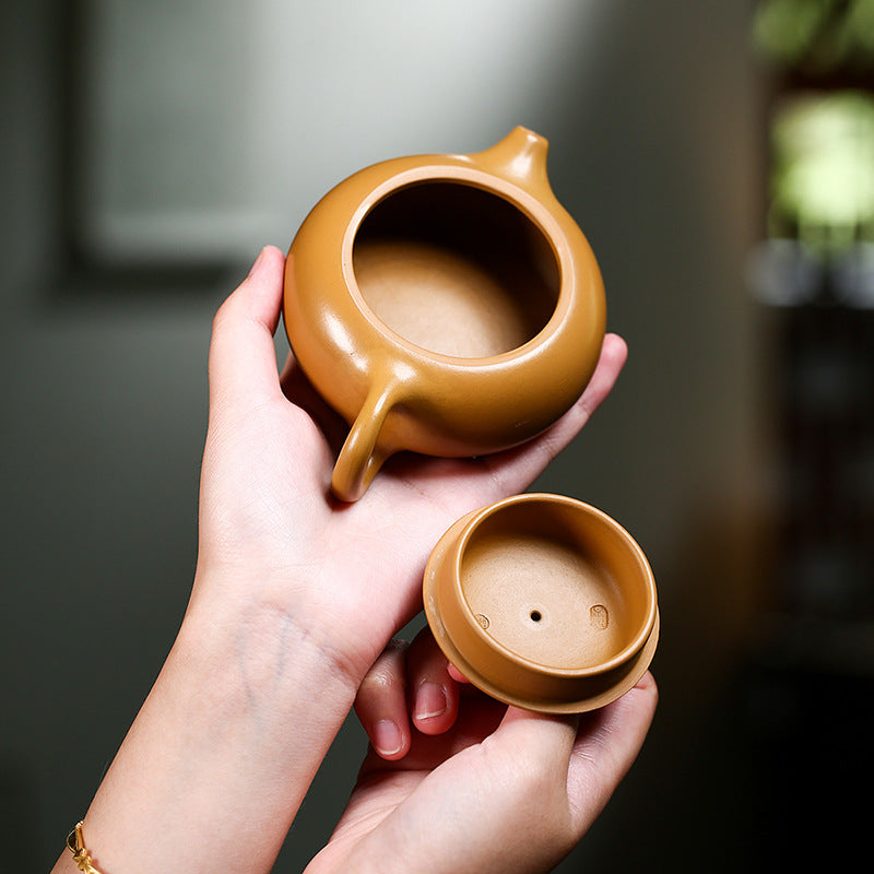 Handmade Yixing Zisha Yellow Clay Teapot in Xishi Style, 150ml Capacity