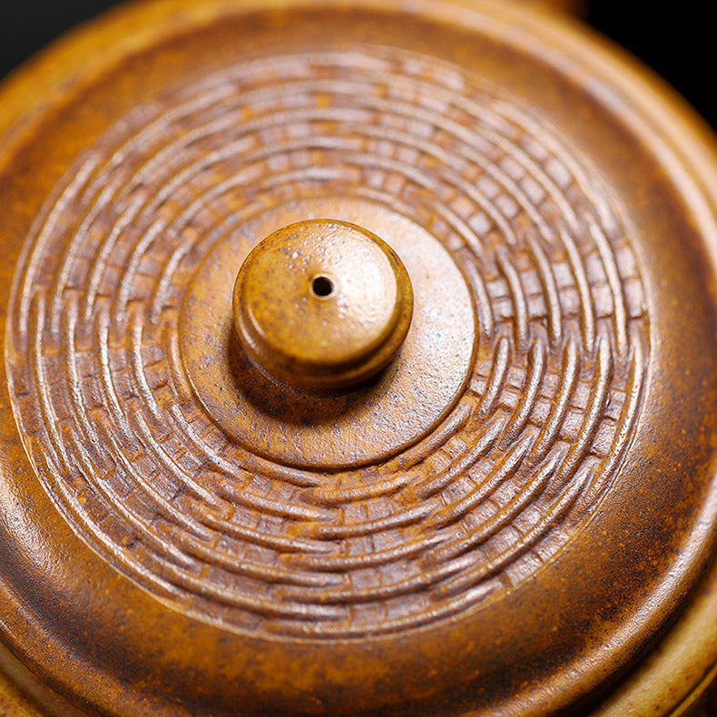 Handmade Bamboo Weave Drum Zisha Clay Teapot, Large Capacity 340ml