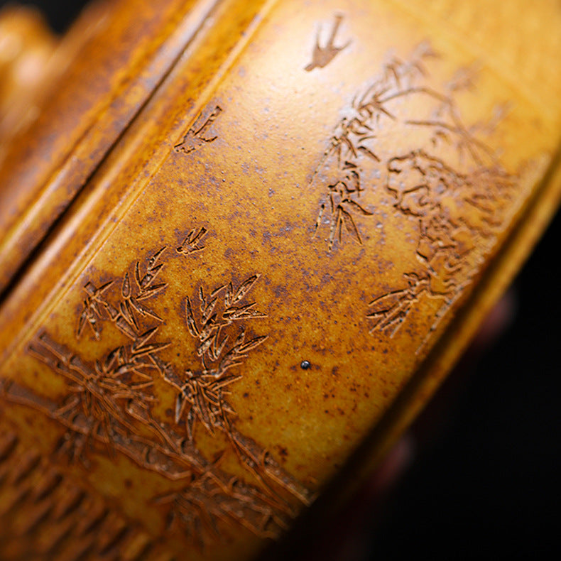 Handmade Bamboo Weave Drum Zisha Clay Teapot, Large Capacity 340ml