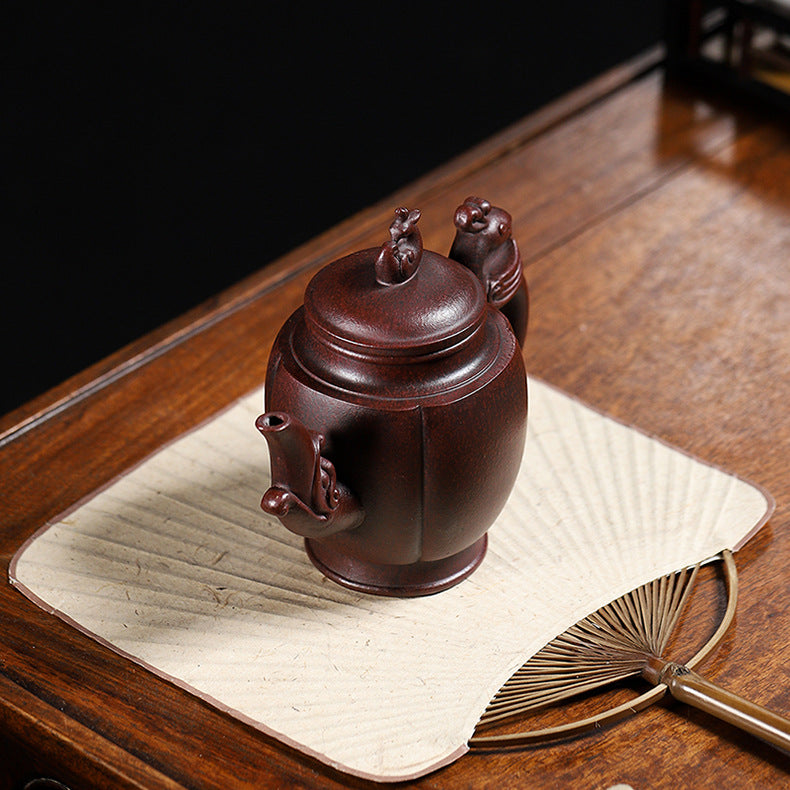 Handmade Yixing Zisha Purple Clay Teapot  "Phoenix Dancing in the Sky", 350ml Capacity