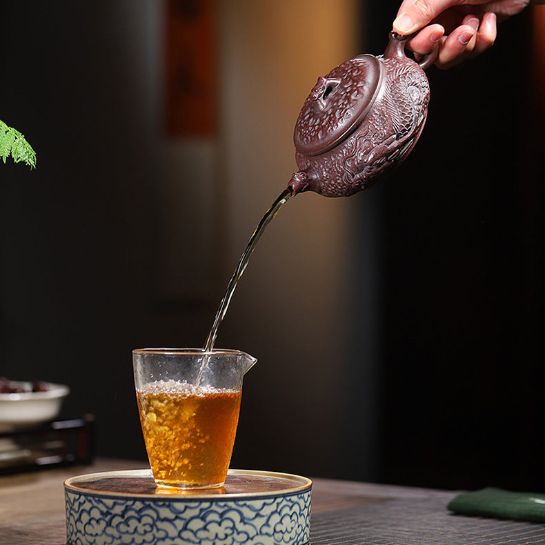 Handmade Yixing Zisha Purple Clay Teapot "Coiling Dragon" - 260ml Capacity