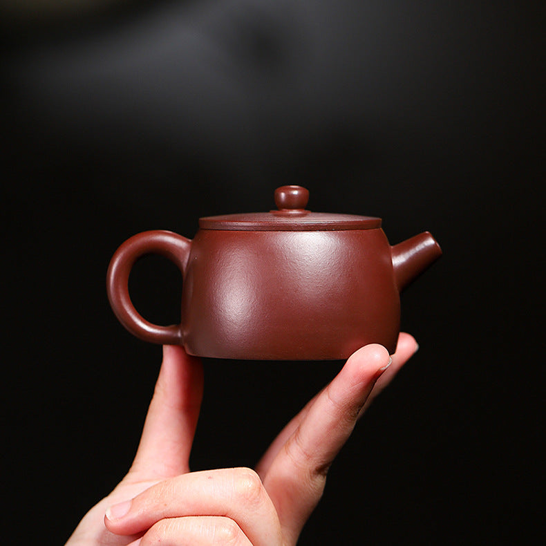 Handmade Purple Zisha Clay Teapot with Flat Lid, 120 ml Capacity