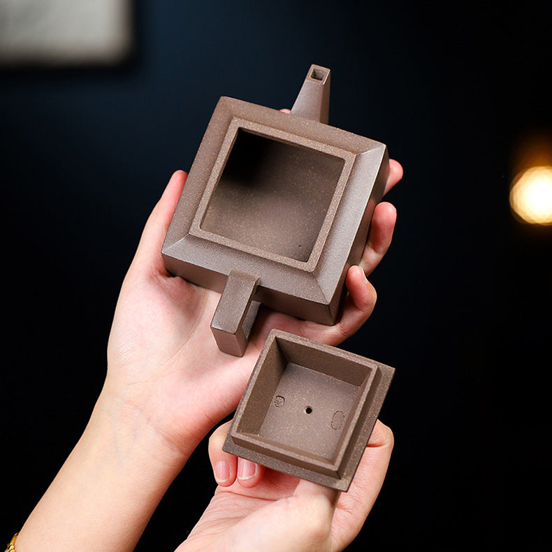 Handmade Yixing Zisha Teapot, Original Mine Old Duan Clay, Square Shape Teapot, 170ml Capacity