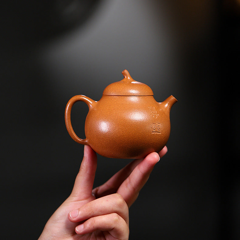 Yixing Handcrafted Pear-Shaped Teapot with Patterns - Authentic Jiangpo Zisha Clay Teapot