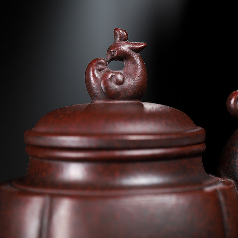 Handmade Yixing Zisha Purple Clay Teapot  "Phoenix Dancing in the Sky", 350ml Capacity