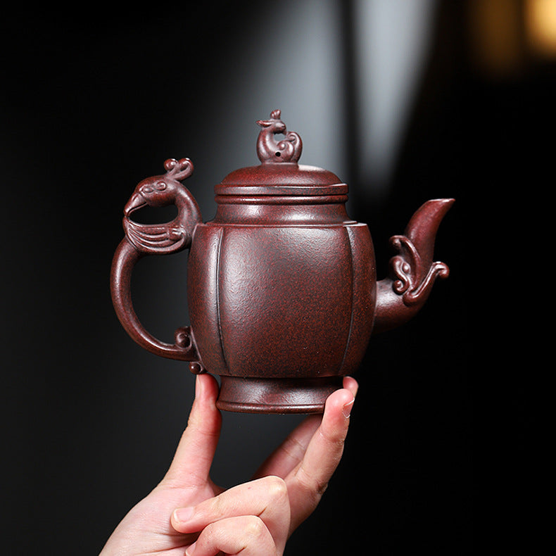 Handmade Yixing Zisha Purple Clay Teapot  "Phoenix Dancing in the Sky", 350ml Capacity