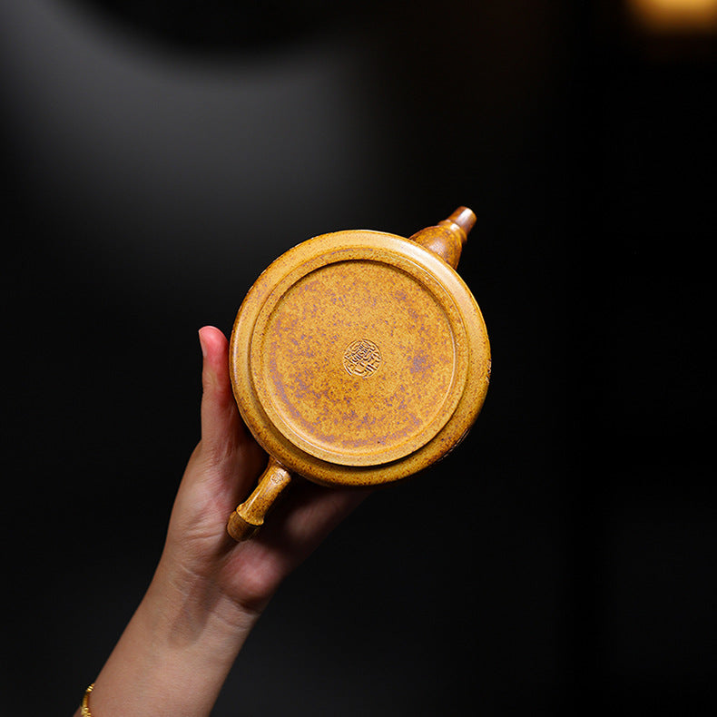 Handmade Bamboo Weave Drum Zisha Clay Teapot, Large Capacity 340ml