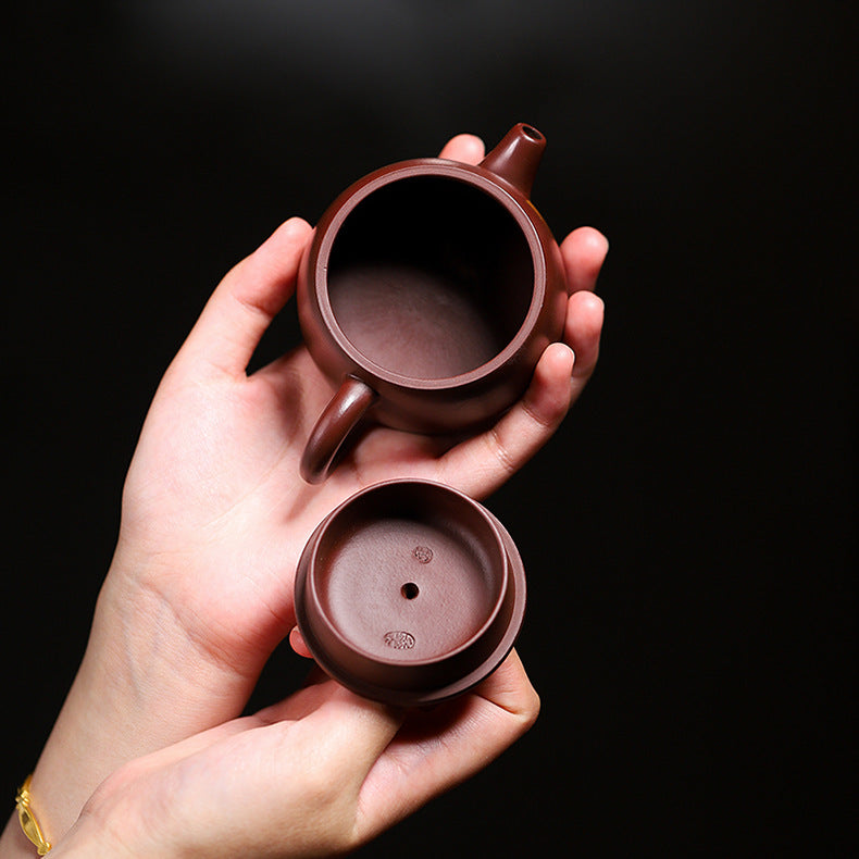 Handmade Purple Zisha Clay Teapot with Flat Lid, 120 ml Capacity