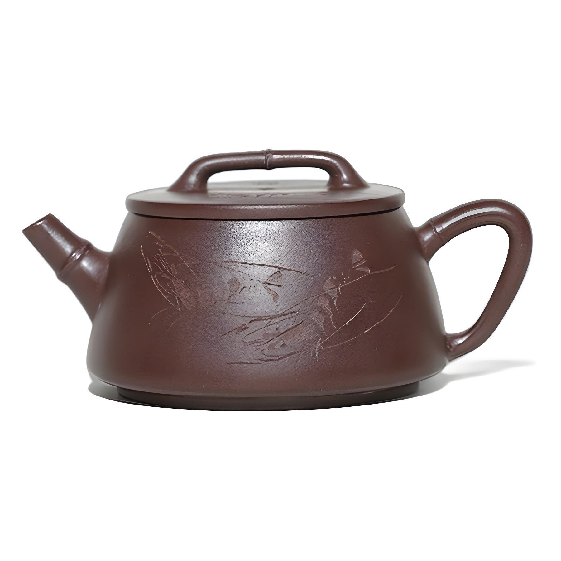 Handmade Yixing Zisha Purple Clay Teapot - Wide-Mouth Teapot with Engravings - 200ml Capacity