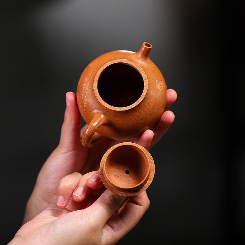 Yixing Handcrafted Pear-Shaped Teapot with Patterns - Authentic Jiangpo Zisha Clay Teapot