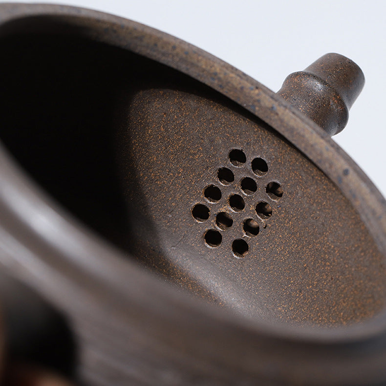 Handmade Bamboo Weave Drum Zisha Clay Teapot, Large Capacity 340ml