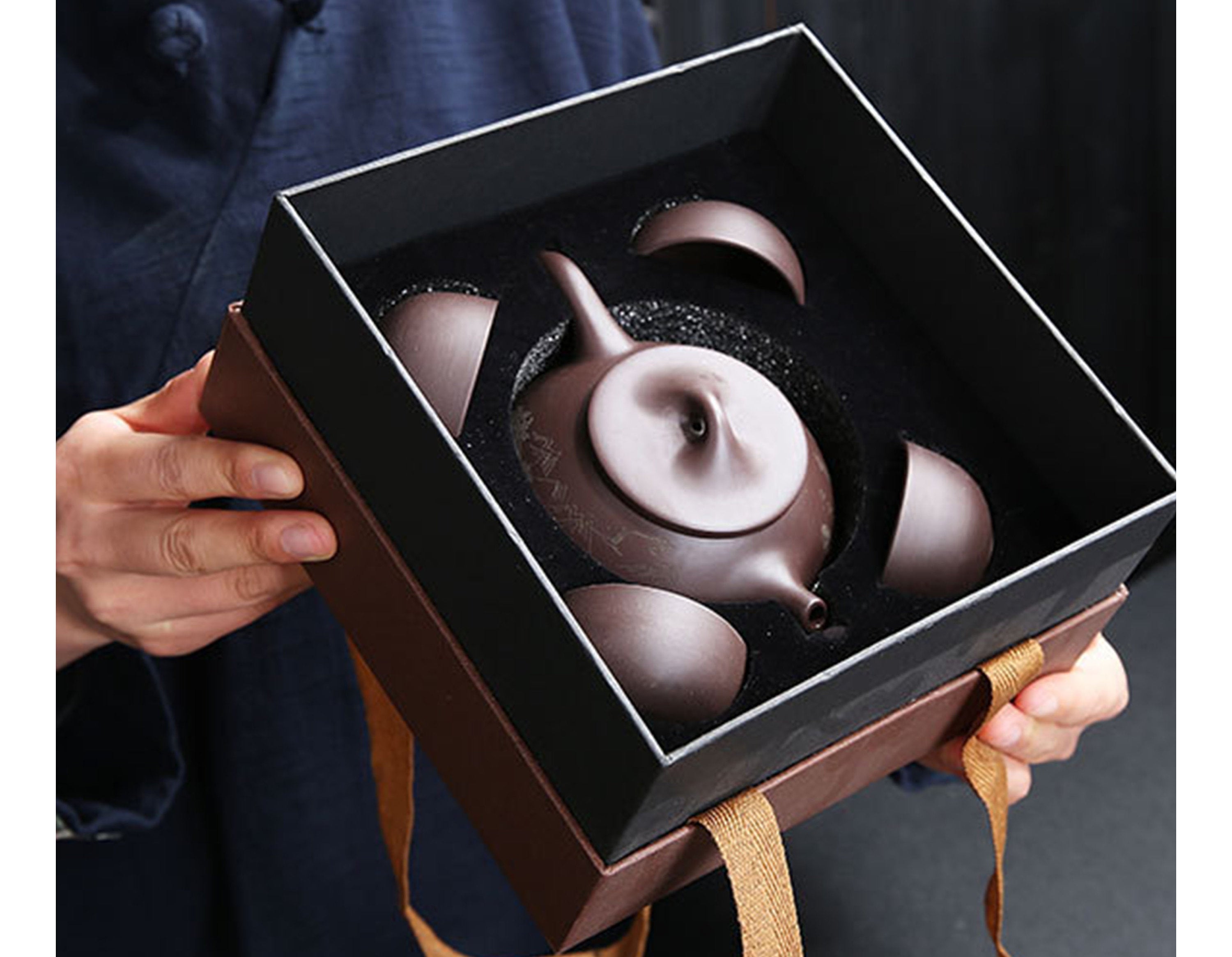 Handmade Dehua Zisha Teapot, Traditional Chinese Purple Clay Teapot, Zisha Teaset Gift Box - theTeaCloud