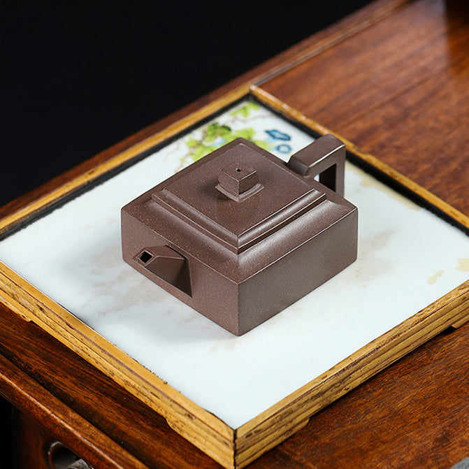 Handmade Yixing Zisha Teapot, Original Mine Old Duan Clay, Square Shape Teapot, 170ml Capacity