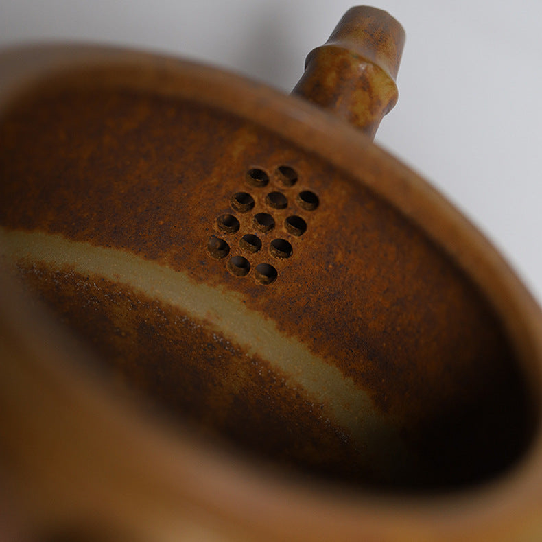 Handmade Bamboo Weave Drum Zisha Clay Teapot, Large Capacity 340ml