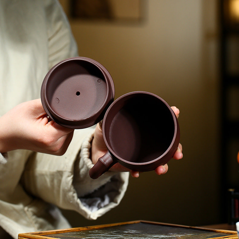 Handmade Yixing Engraved Zisha Purple Clay Cup - Office Tea Mug - 300ml Capacity