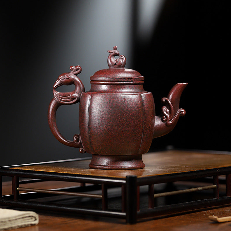 Handmade Yixing Zisha Purple Clay Teapot  "Phoenix Dancing in the Sky", 350ml Capacity