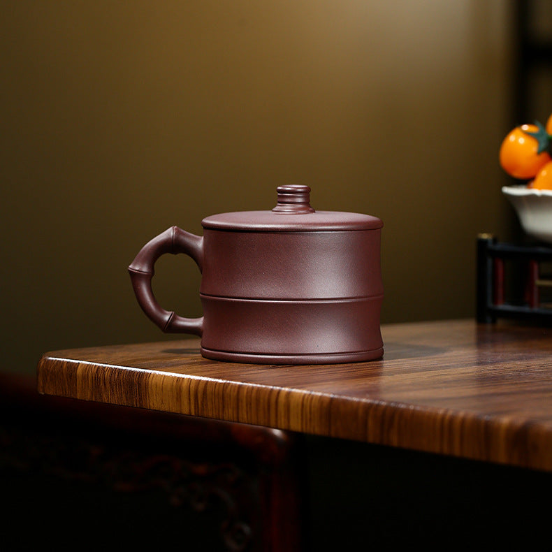 Handmade Yixing Engraved Zisha Purple Clay Cup - Office Tea Mug - 300ml Capacity