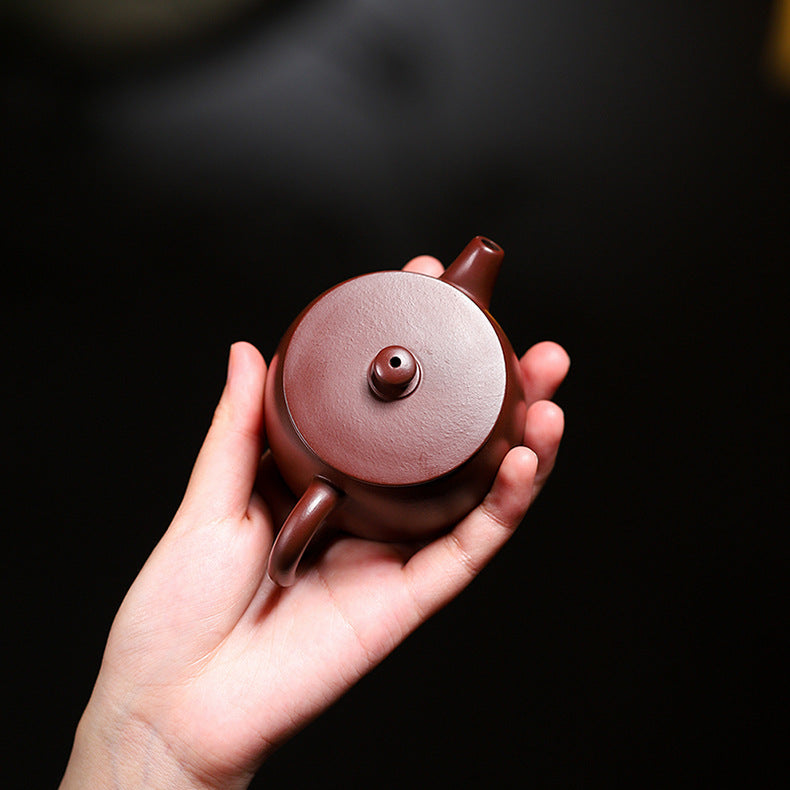 Handmade Purple Zisha Clay Teapot with Flat Lid, 120 ml Capacity